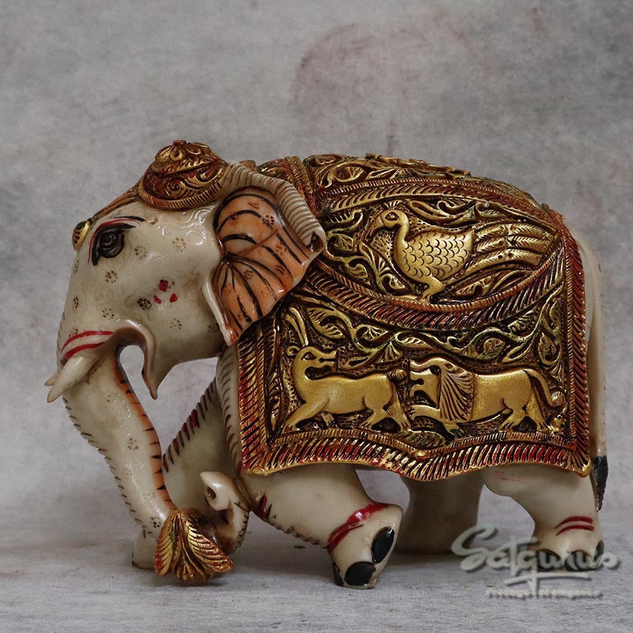 Small Marble Dust Elephant D/T Shikar Carving By Satgurus