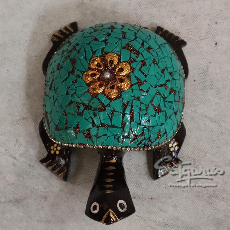 Mosaic Turquoise and Brass Turtle Figurine By Satgurus