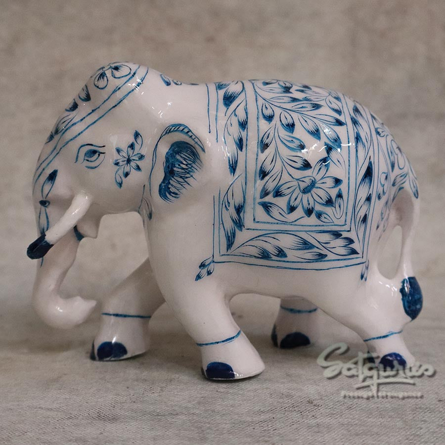 Medium Handcrafted Blue Pottery Elephant Statue By Satgurus