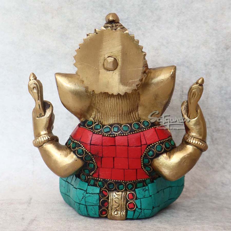 Brass Stone Work Mukut Appu Ganesha By Satguru's