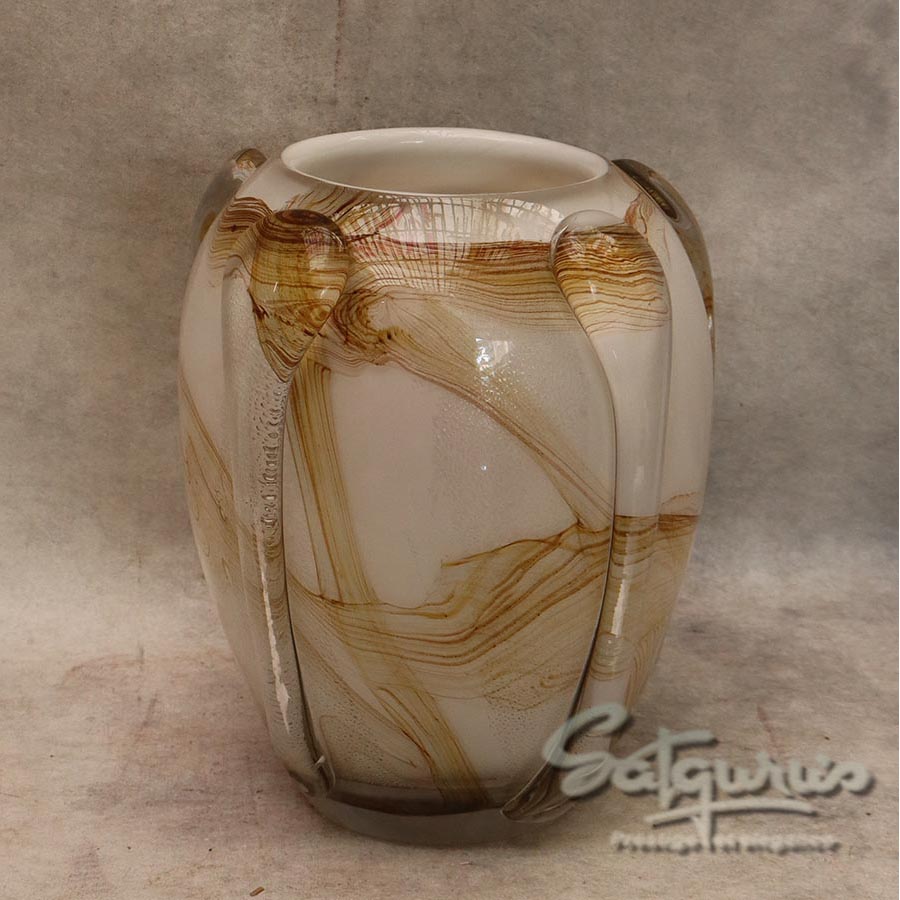Hand Blown Frosted White And Amber Gold Vein Art Glass ( Medium) By Satguru's