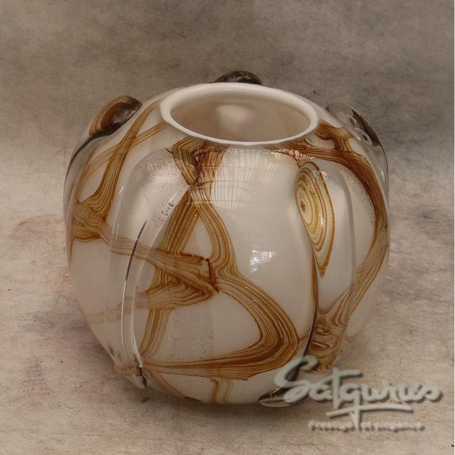 Hand Blown Frosted White And Amber Gold Vein Art Glass ( Small ) By Satguru's