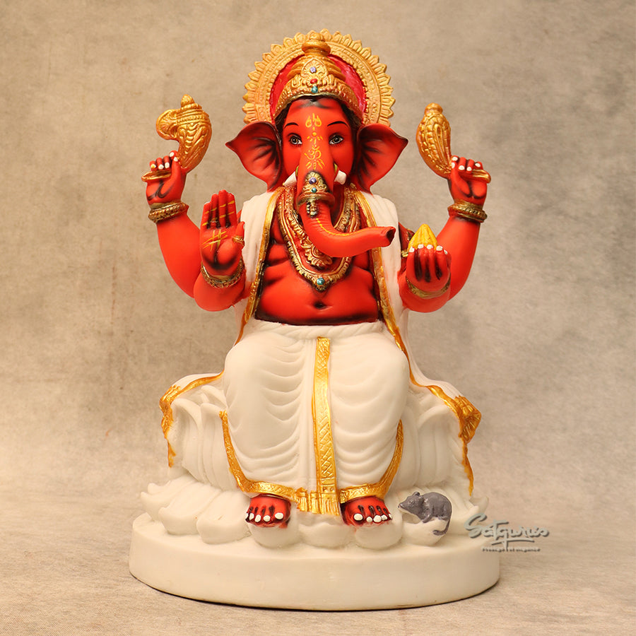 Red Lotus Base Ganesha By Satguru's