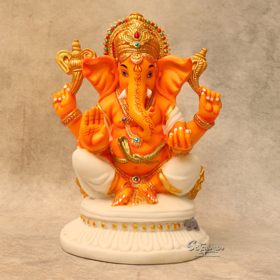 Round Base Ganesha Orange By Satguru's