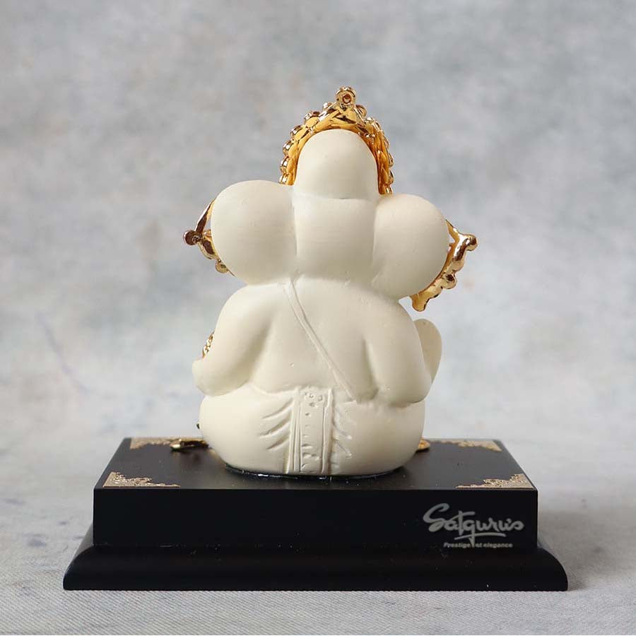 White Lord Ganesha Idol On Base By Satguru's