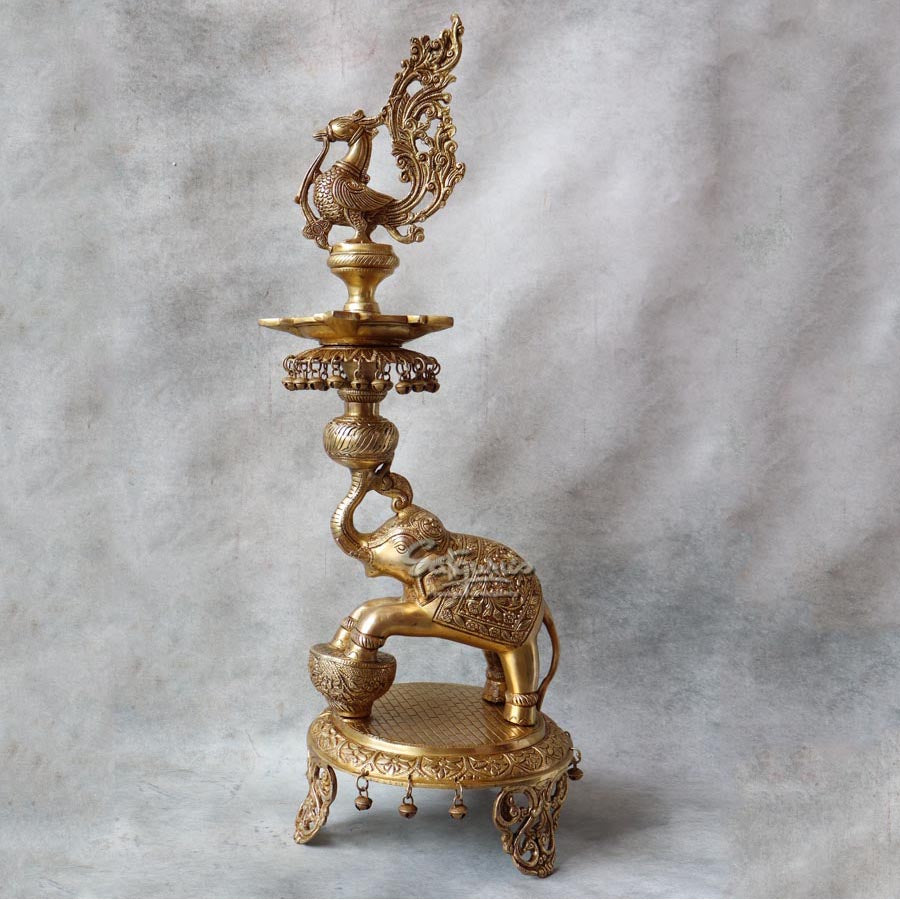 Brass Yellow Gold Elephant Annam Lamp By Satguru's