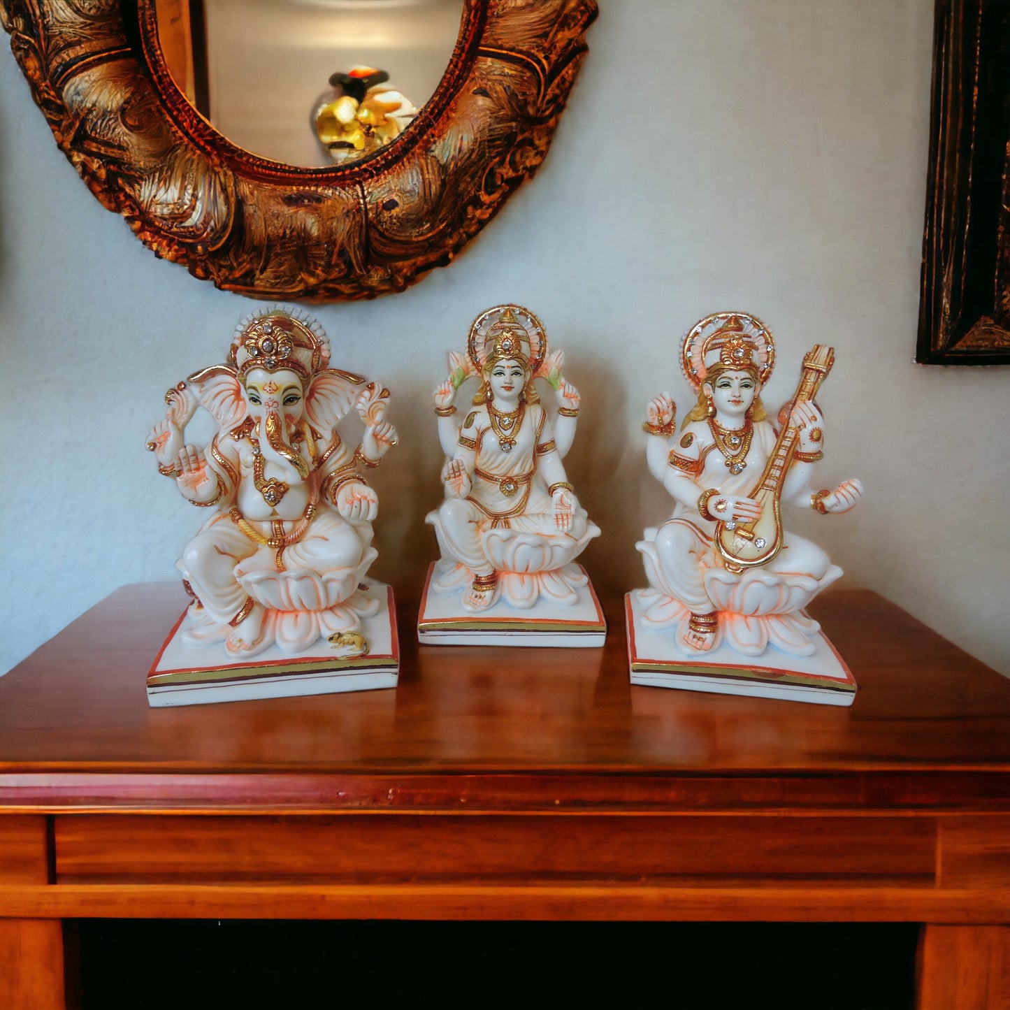 Ganesh Laxmi Saraswati Sitting On Lotus by Satgurus