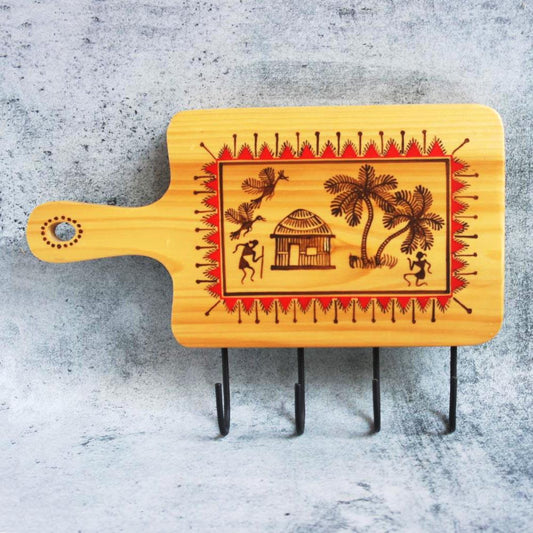Wooden Platter Design With Warli Painting Key Holder by Satgurus