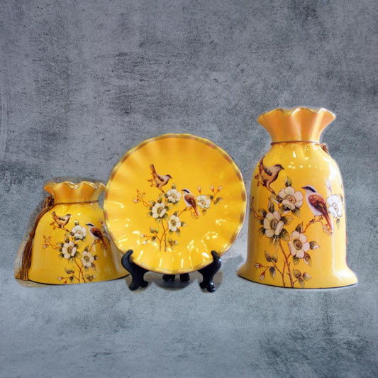 2 Pots / 1 Plate Yellow Birds - By Satgurus