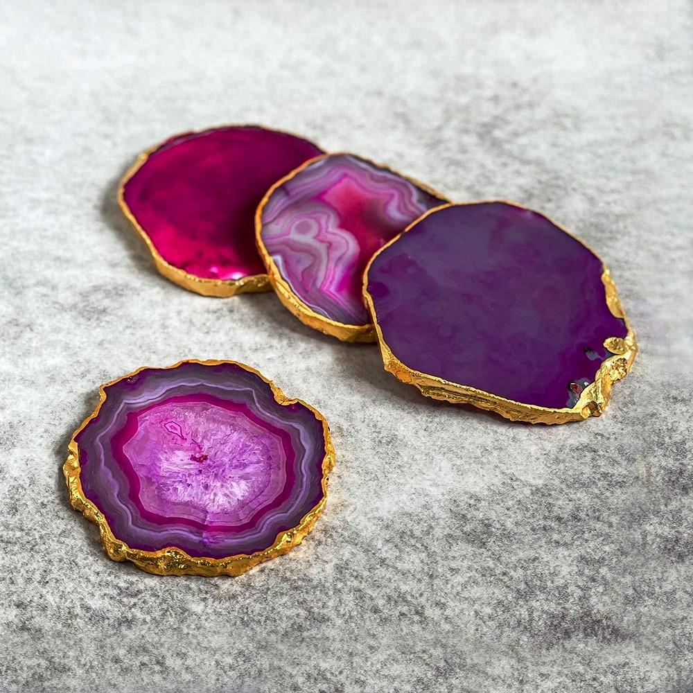 Semi Precious / Agate Coaster / Pink / set of 4 / - By Satgurus