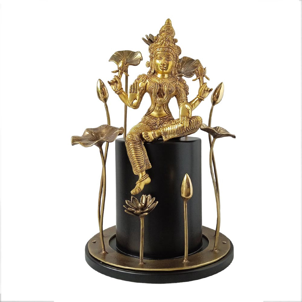 Brass Laxmi With Flower by Satgurus