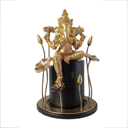 Brass Ganesha With Flowers by Satgurus
