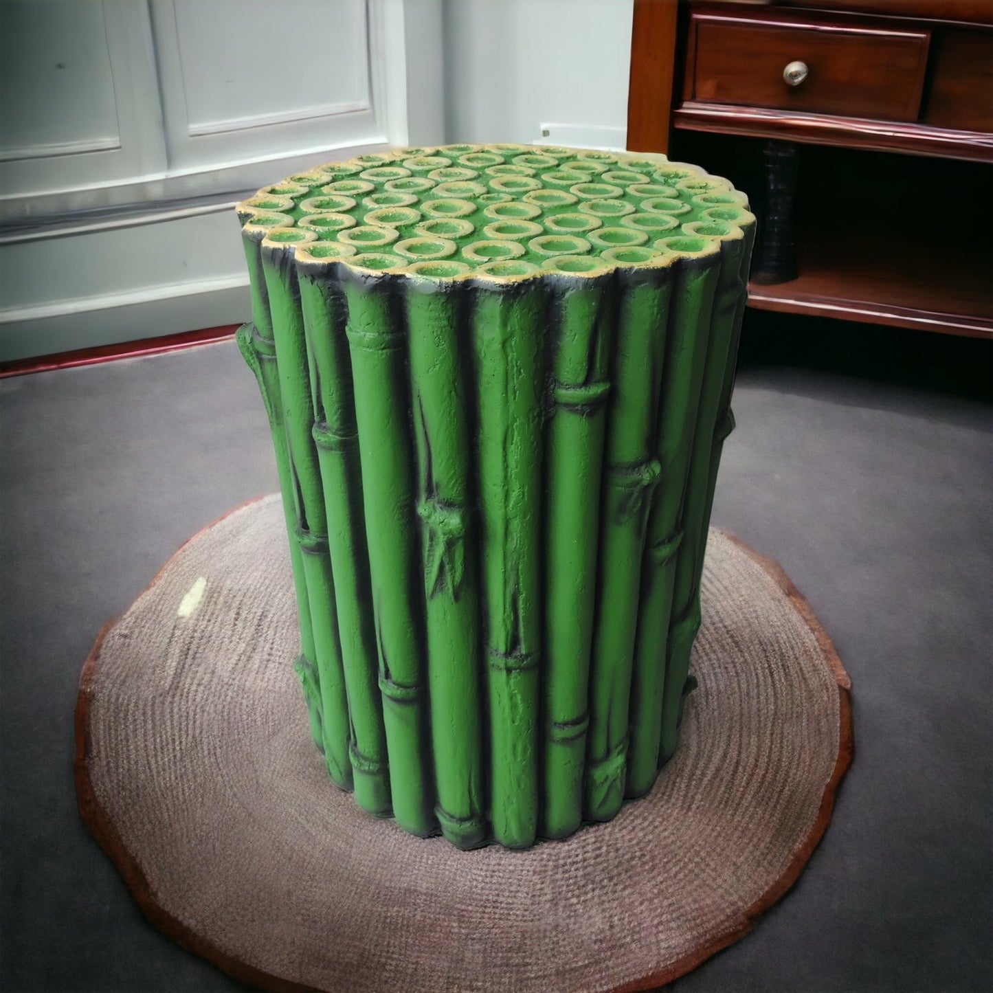 Bamboo Finish Stool / Green by Satgurus