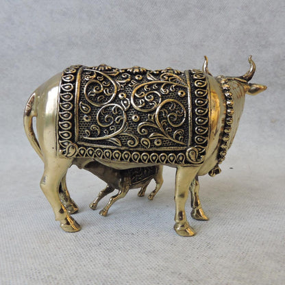Brass Kamdhenu Cow & Calf 3" by Satgurus