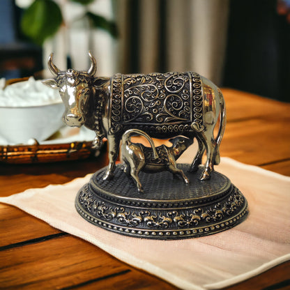 Ashtadhatu Kamdhenu Cow & Calf 4" by Satgurus