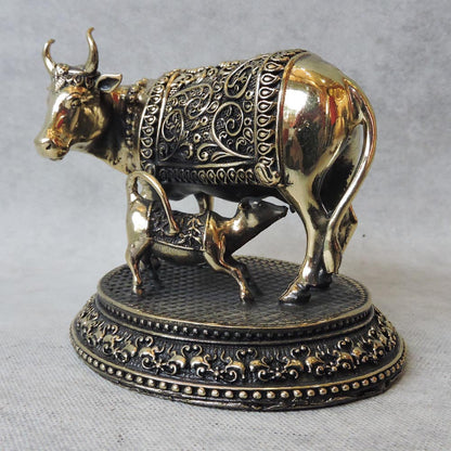 Brass Kamdhenu Cow & Calf 4" by Satgurus