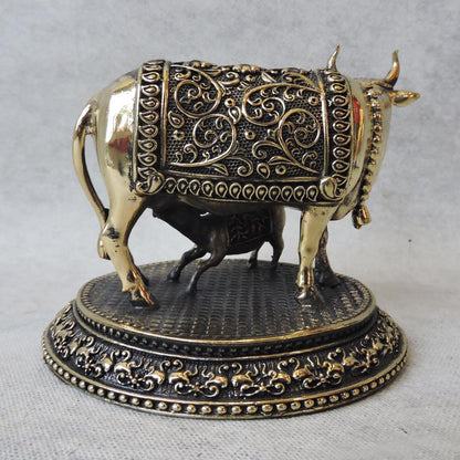 Ashtadhatu Kamdhenu Cow & Calf 4" by Satgurus