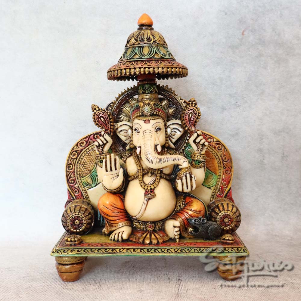 Marble Dust Throne Ganesha By Satguru's