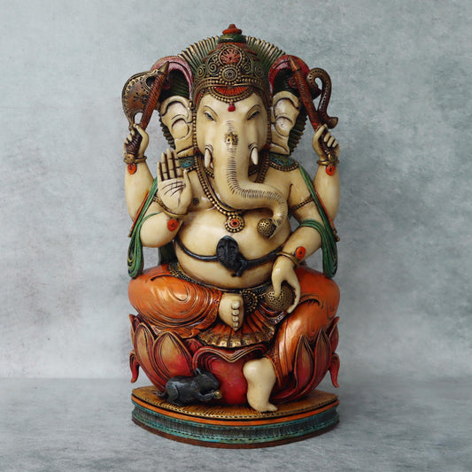 Ganesha Sitting On Lotus Base By Satgurus / C'ment