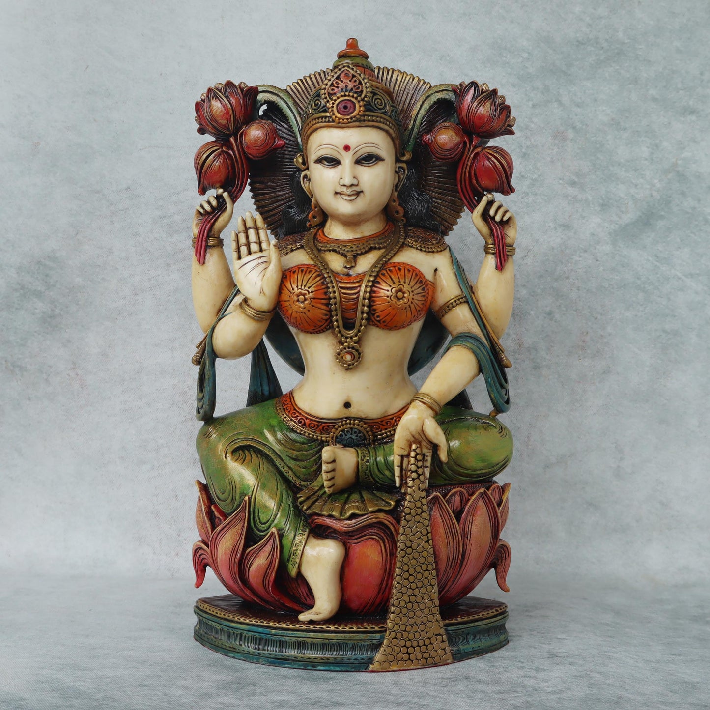 Laxmi Sitting On Lotus Base By Satgurus / C'ment