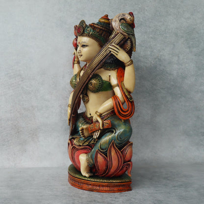 Saraswati Sitting On Lotus Base By Satgurus / C'ment