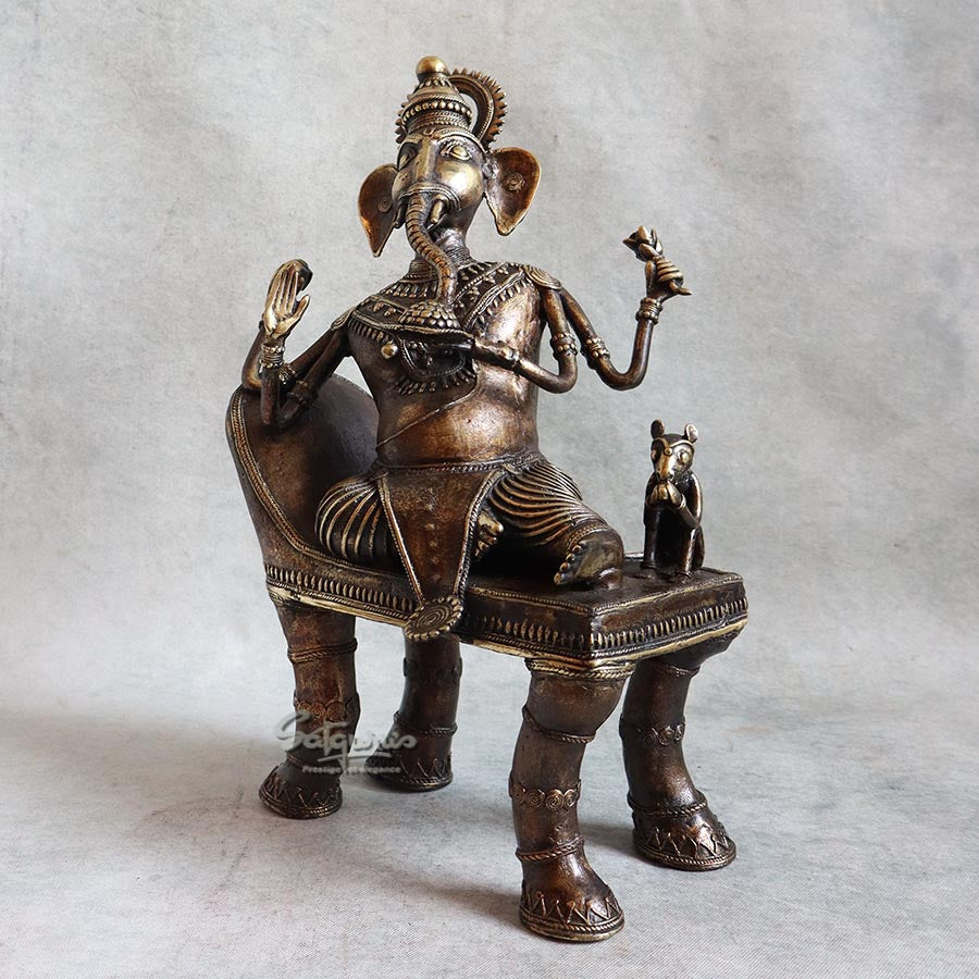Bell Metal Ganesha On Gaddi By Satguru's