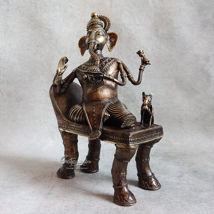 Bell Metal Ganesha On Gaddi By Satguru's