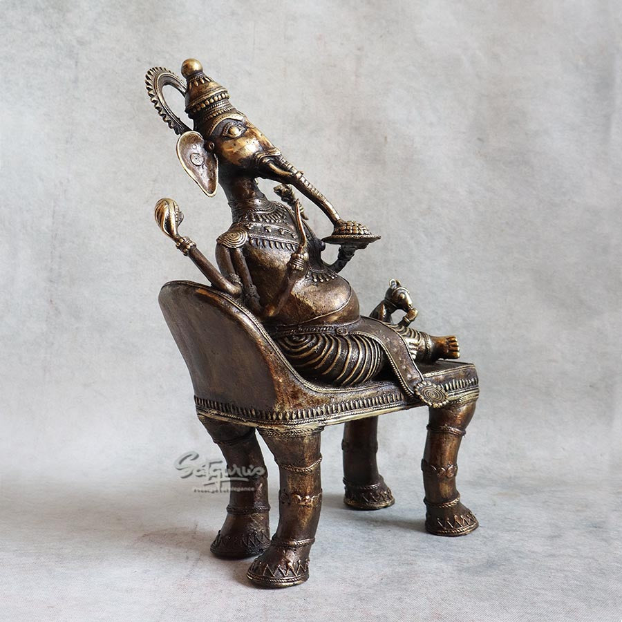 Bell Metal Ganesha On Gaddi By Satguru's