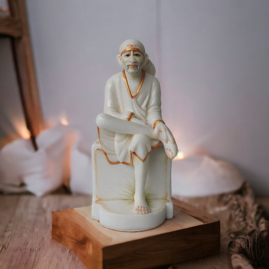Marble Saibaba Sitting by Satgurus