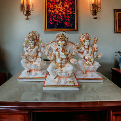 Ganesh Laxmi Saraswati Sitting On Lotus by Satgurus