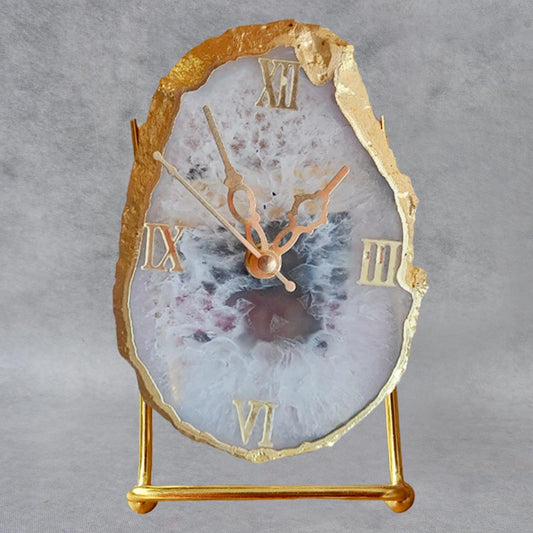 Semi Precious Agate Table Clock White by Satgurus