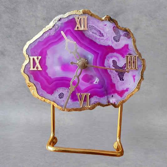 Semi Precious / Agate Table Clock / Pink - by Satgurus