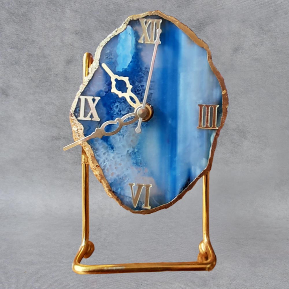 Semi Precious / Agate Table Clock / Blue - By Satgurus