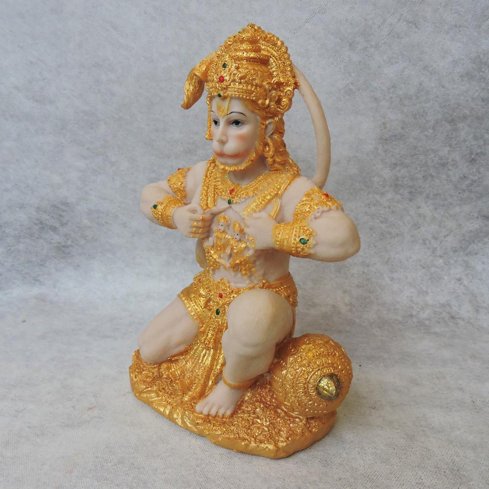 Hanumanji Sitting In Gold Finish by Satgurus