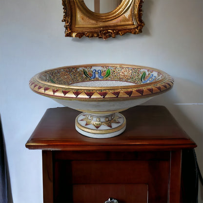 Marble Round Bowl With Stand Painted With Velvet Box by Satgurus