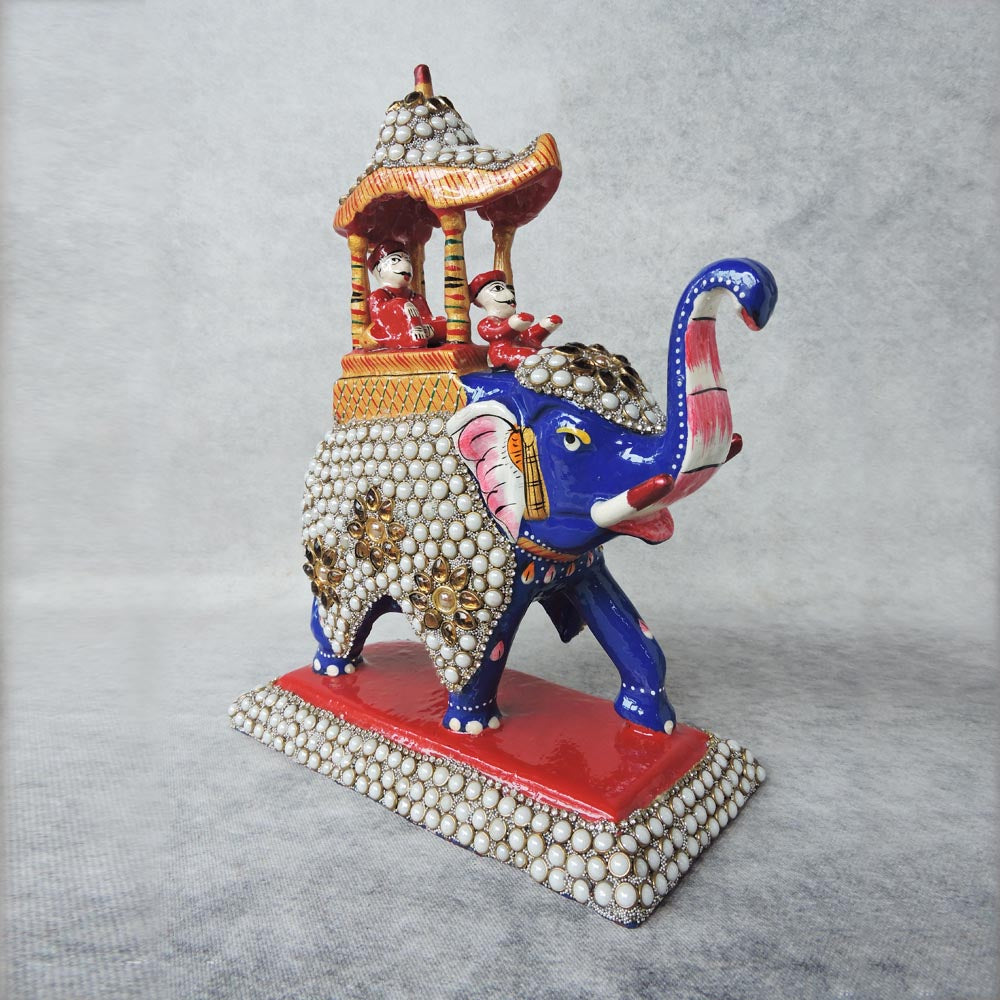 Aluminium Meena Ambawari Elephant With Moti Work With Velvet Box by Satgurus