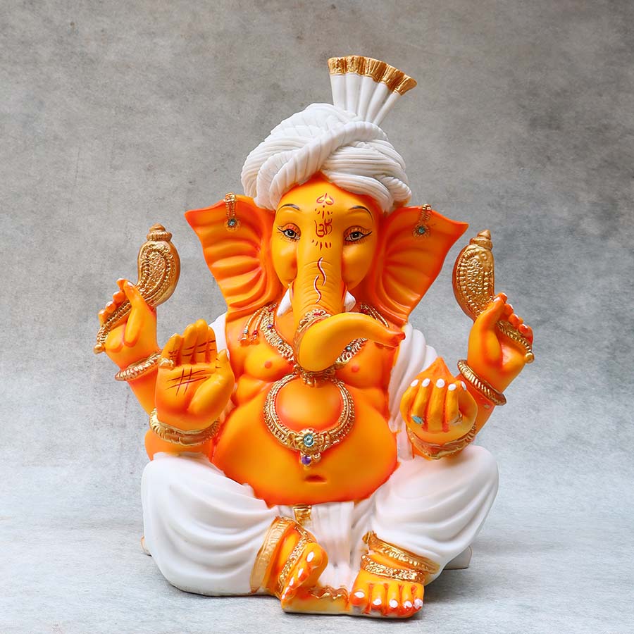 White Pagdi Ganesha ( Orange )By Satguru's