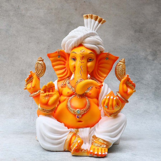 White Pagdi Ganesha ( Orange )By Satguru's