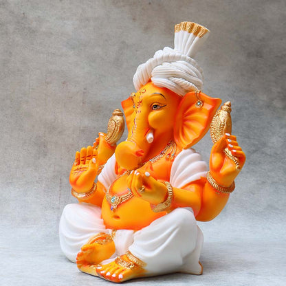 White Pagdi Ganesha ( Orange )By Satguru's