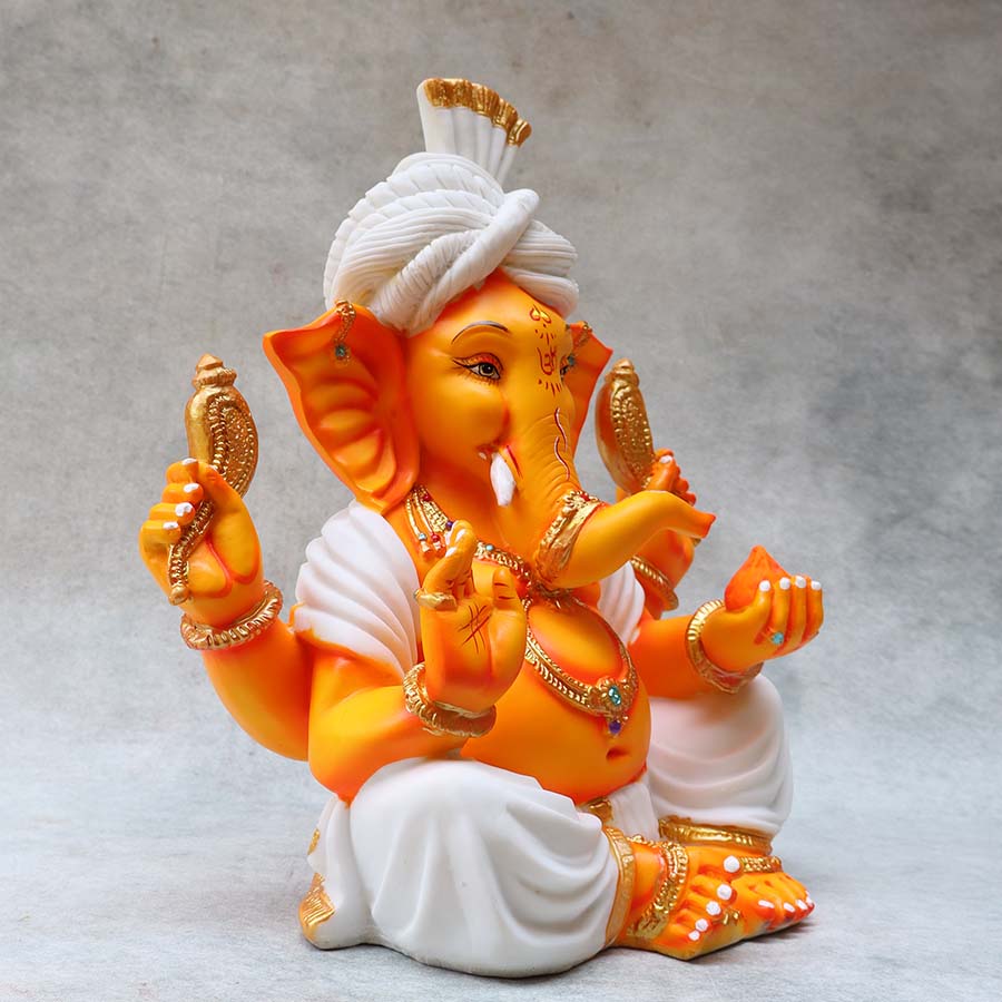White Pagdi Ganesha ( Orange )By Satguru's