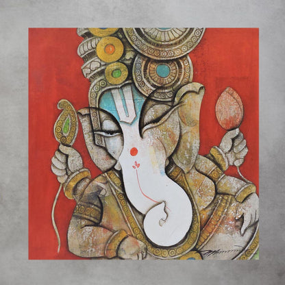 Ganesha With Red Background by Mukesh Mandal by Satgurus
