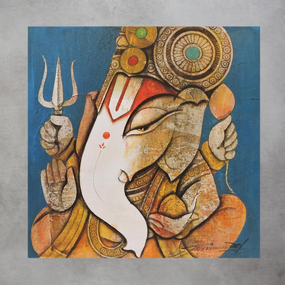 Ganesha With Blue Background by Mukesh Mandal by Satgurus