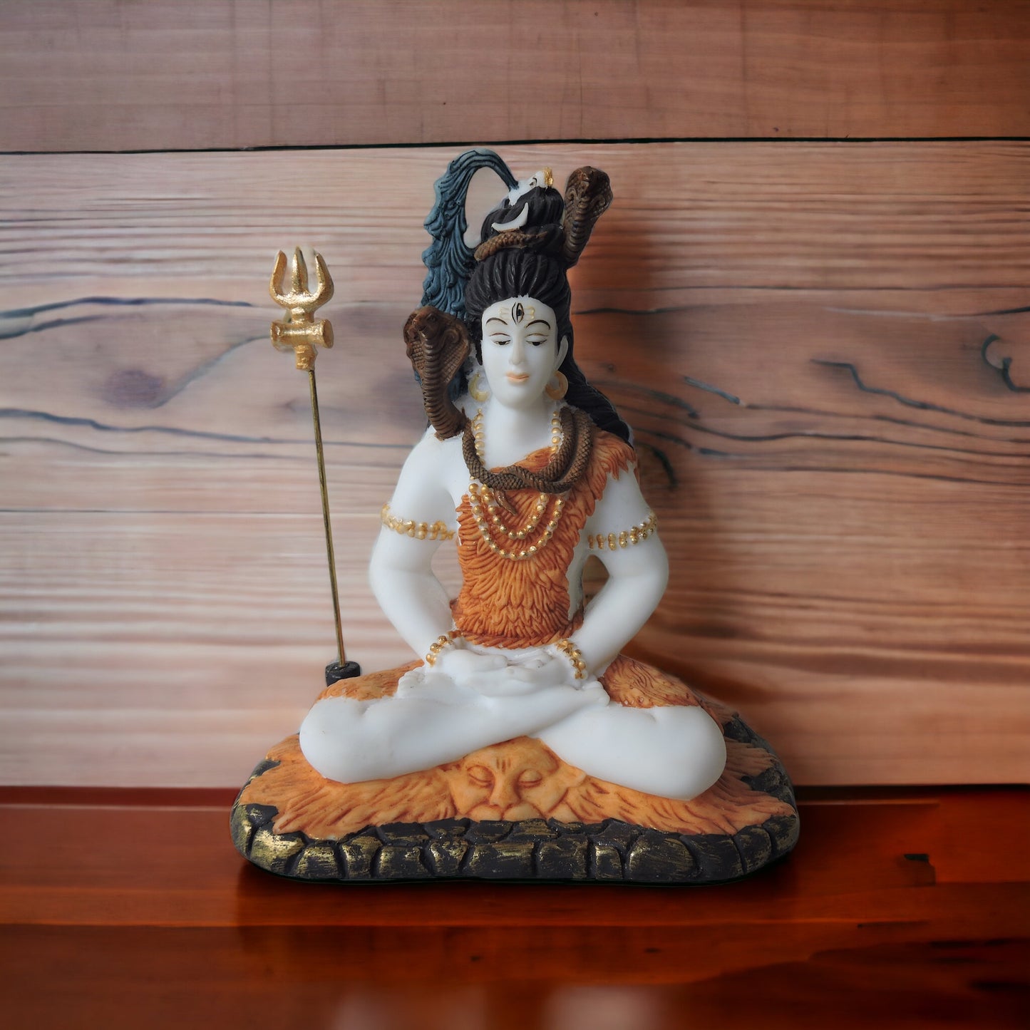 Shiva Sitting In White/Orange Finish by Satgurus