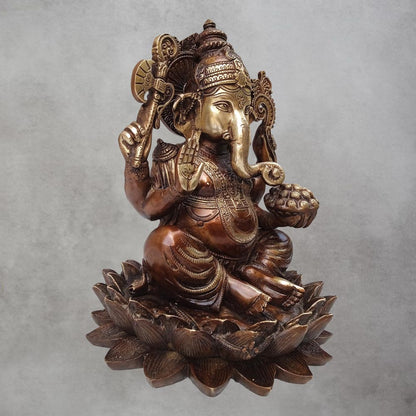 Brass Ganesh On Lotus Flower by Satgurus