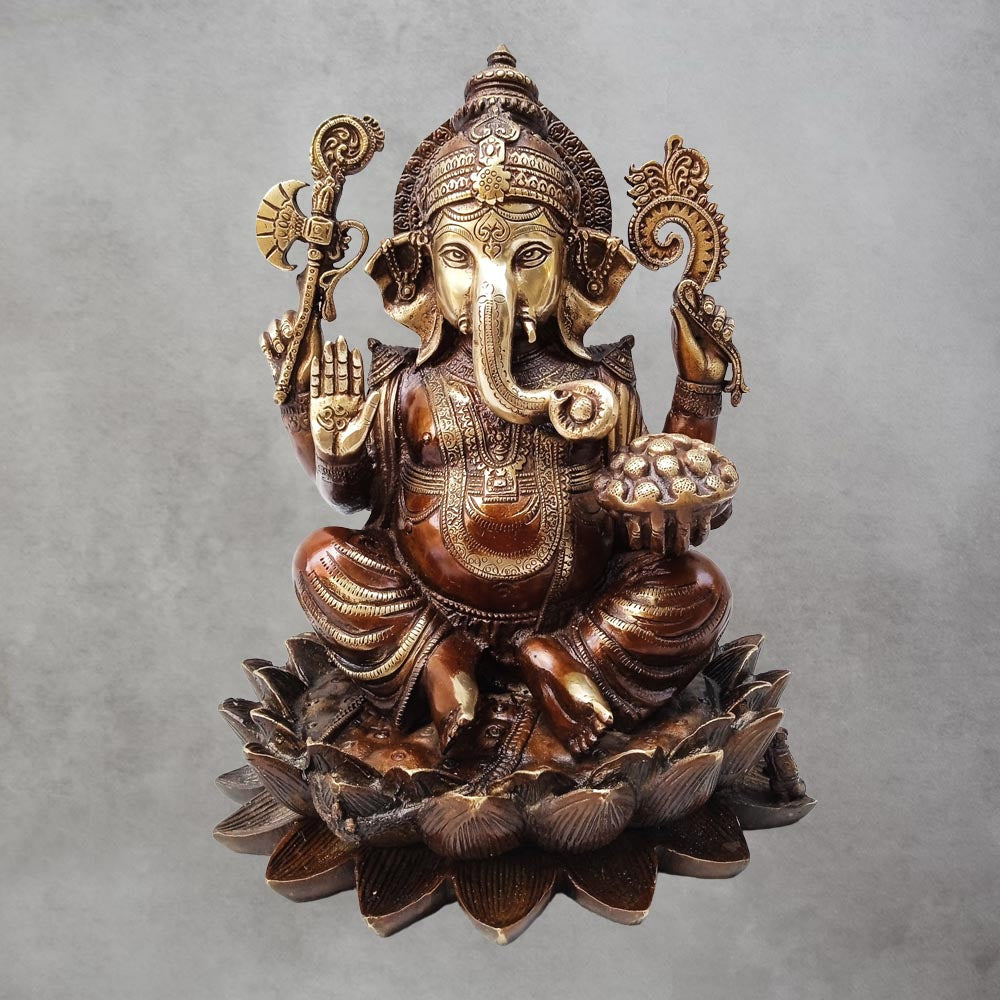 Brass Ganesh On Lotus Flower by Satgurus