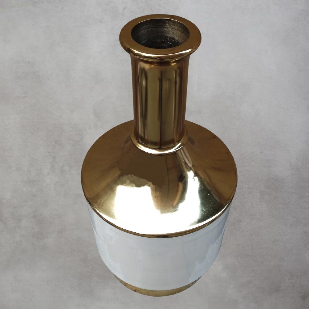 Gold White Slim Neck Vase Small by Satgurus