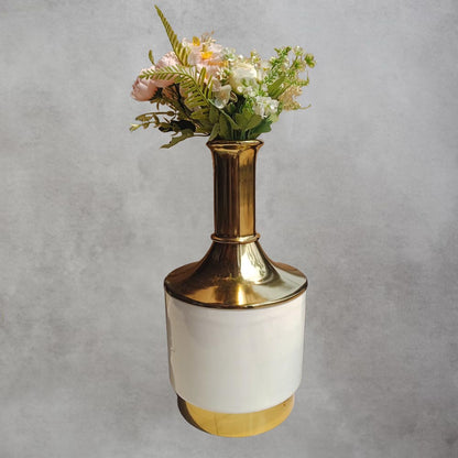 Gold White Slim Neck Vase Small by Satgurus
