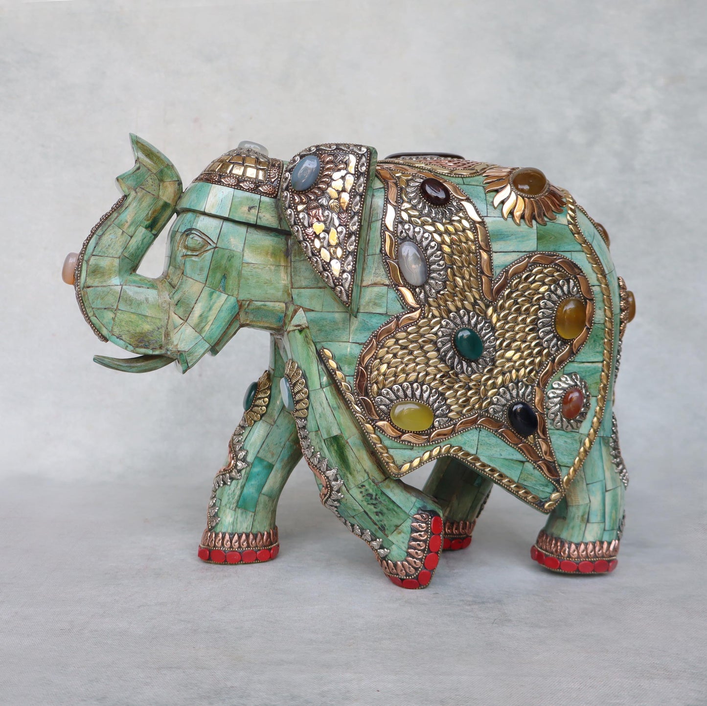 Elephant With Stone Work / Green by Satgurus