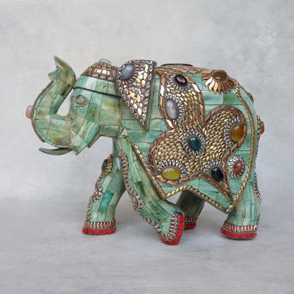 Elephant With Stone Work / Green by Satgurus
