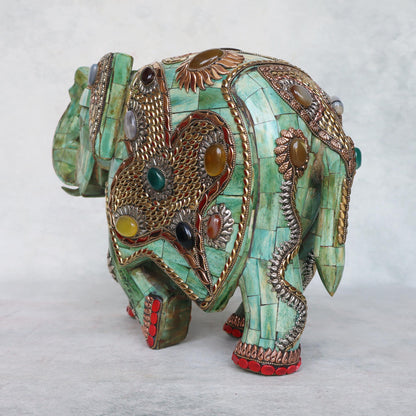 Elephant With Stone Work / Green by Satgurus